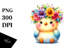 Cartoon-Style Chicken with Flower Crown PNG Product Image 1