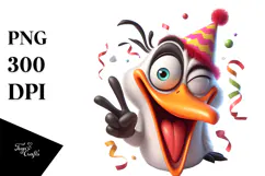 Cartoony Bird with Party Hat PNG Product Image 1