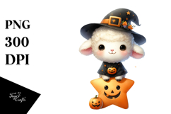 Cute Baby Lamb Halloween Star Digital Painting PNG Product Image 1