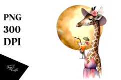 Watercolor Giraffe in Beachwear PNG Product Image 1