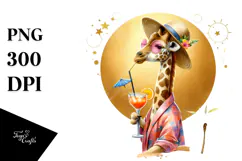 Watercolor Giraffe in Beachwear PNG Product Image 1