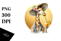Watercolor Giraffe in Beachwear PNG Product Image 1