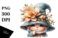 Cute Gnome with Big Hat and Freesia PNG Product Image 1