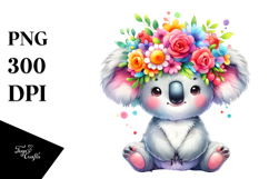 Cute Baby Koala Sitting with Flower Crown PNG Product Image 1