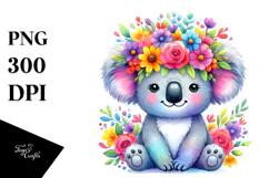 Cute Koala Sitting Flower Crown PNG Product Image 1
