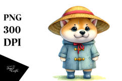 Cute Baby Akita in Sun Hat | Sublimation Clipart Product Image 1