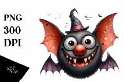Funny Watercolor Haloween Bat Clipart with Smile Product Image 3