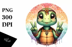 Funny Turtle Victory Sign Portrait | Clipart Product Image 3
