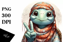 Funny Turtle Victory Sign Portrait | Clipart Product Image 1