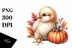 Cute Baby Chicken with Halloween Pumpkin, PNG Product Image 3