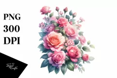 Vibrant Pink Roses Watercolor Clipart Product Image 1
