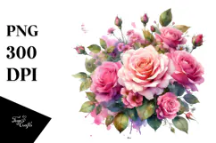 Vibrant Pink Roses Watercolor Clipart Product Image 1
