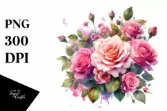 Vibrant Pink Roses Watercolor Clipart Product Image 1