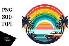 Vintage Tropical Rainbow Sunset, Tshirt PNG Product Image 1
