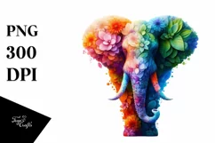 Vibrant Elephant with Plant Leaves and 3D Flowers, PNG Product Image 1