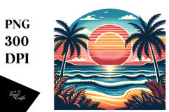 Retro Tropical Beach Sunset Clipart | Sublimation Clipart Product Image 1