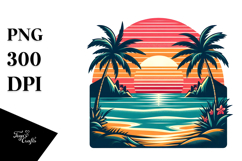Retro Tropical Beach Sunset Clipart | Sublimation Clipart Product Image 1