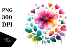 Colorful Digital Flower with Heart Petals, Transparent PNG Product Image 1