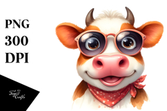 Funny Cow with Sunglasses, Colorful PNG Product Image 1