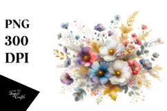Colorful Wild Flowers with Gold PNG Product Image 1