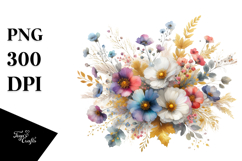 Colorful Wild Flowers with Gold PNG Product Image 1