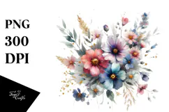Colorful Wild Flowers with Gold PNG Product Image 1