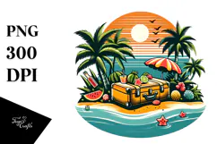 Retro Tropical Island Suitcase PNG Product Image 1