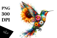 Vibrant Hummingbird with Flower Body PNG Product Image 1