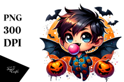 pFunny Chibi-Style Bat Boy in Pajamas PNG Product Image 1