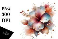 Shiny Hibiscus with Gold | Sublimation | Clipart Product Image 1
