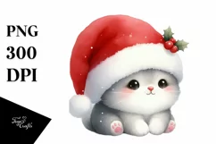 Cute Cat with Santa Hat, Summer PNG Product Image 3
