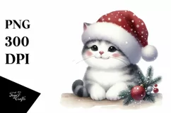 Cute Cat with Santa Hat, Summer PNG Product Image 1