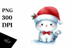 Cute Cat with Santa Hat, Summer PNG Product Image 1