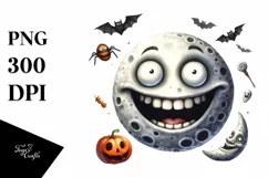 Funny Watercolor Haloween Moon Clipart with Smile Product Image 1