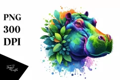 Abstract Hippo with Plant Leaves, PNG Product Image 1