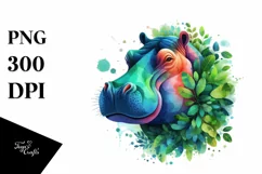 Abstract Hippo with Plant Leaves, PNG Product Image 3