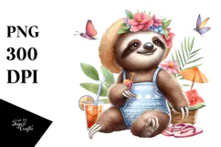 Cute Baby Sloth Wearing Beachwear PNG Product Image 1