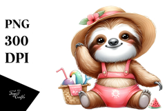 Digital Watercolor Cute Sloth Beachwear PNG Product Image 1