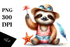 Cute Baby Sloth Wearing Beachwear PNG Product Image 1