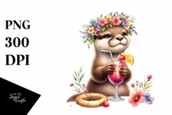 Young Otter Flower Wreath Cocktail Adorable | Clipart Product Image 1