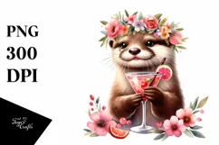 Young Otter Flower Wreath Cocktail Adorable | Clipart Product Image 3