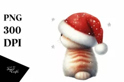 Cute Cat with Santa Hat, Summer PNG Product Image 3