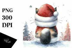 Cute Cat with Santa Hat, Summer PNG Product Image 3