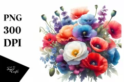 Vibrant Colorful Watercolor Buquet with Poppy Product Image 3