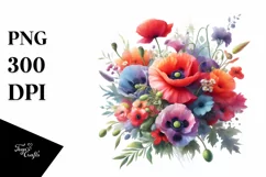 Vibrant Colorful Watercolor Buquet with Poppy Product Image 1