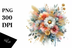 Watercolor Abstract Bouquet GOLD FOIL | Sublimation Clipart Product Image 1