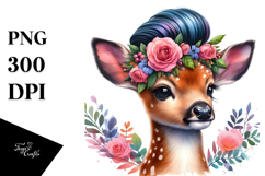 Cute Baby Deer Funny Floral Wreath PNG Product Image 1