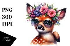 Funny Baby Deer Posing with Flower Wreath, Transparent PNG Product Image 1