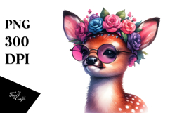 Cute Baby Deer Funny Floral Wreath PNG Product Image 1