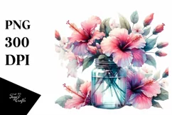 Hibiscus Jar Watercolor Clipart Product Image 3